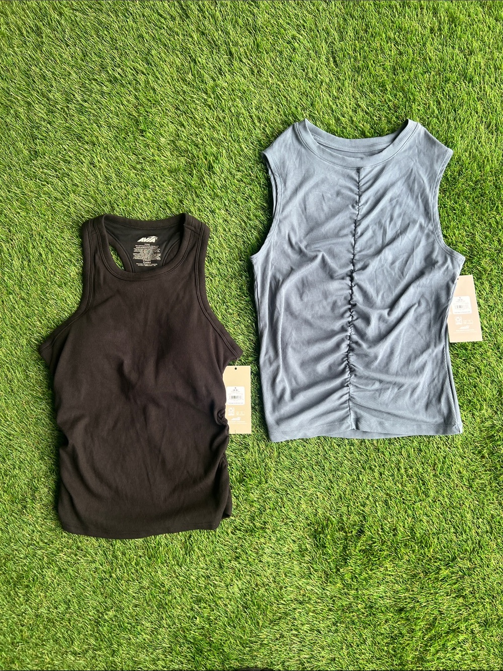 Avia Ribbed Tank Tops in Black and Slate Blue